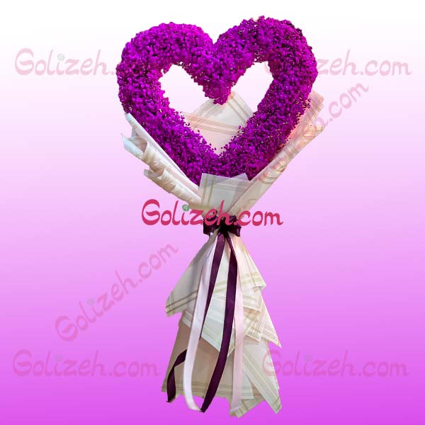 دسته گل قلبی بنفش